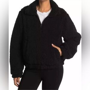 New Sage Collective Jetsetter Black Teddy Fleece Jacket Half Zip Size Medium